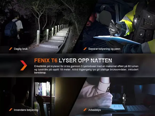 Fenix T6 Taktisk Lyspenn Sort Oppladbar multifunksjonell taktisk penn 