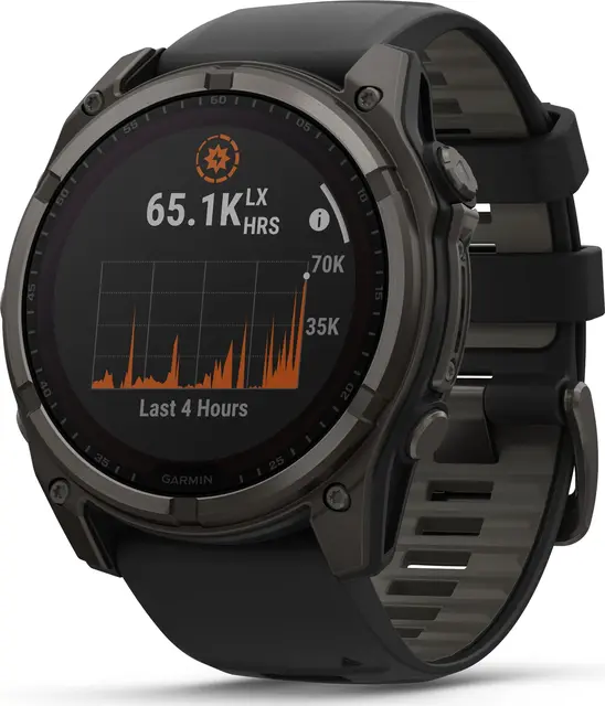 Garmin fenix 8 51 mm Solar Sapphire Karbongrå DLC-titan sort/grå silikonrem 