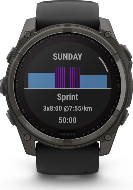 Garmin fenix 8 51 mm Solar Sapphire Karbongrå DLC-titan sort/grå silikonrem 