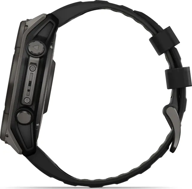 Garmin fenix 8 51 mm Solar Sapphire Karbongrå DLC-titan sort/grå silikonrem 