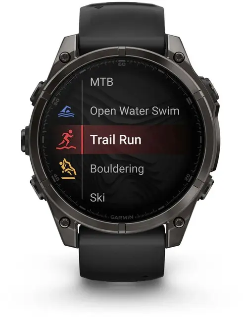 Garmin fenix 8 47 mm AMOLED Sapphire Karbongrå DLC-titan med sort silikonrem 