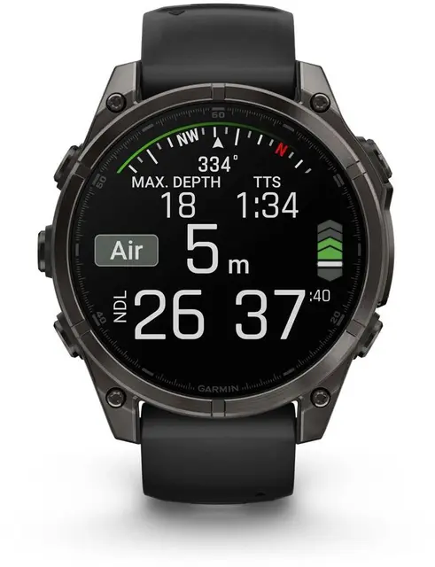 Garmin fenix 8 47 mm AMOLED Sapphire Karbongrå DLC-titan med sort silikonrem 