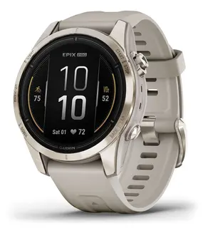 Garmin epix Pro Gen 2 Sapphire Edt 42mm Soft Gold med lys sandfarget rem