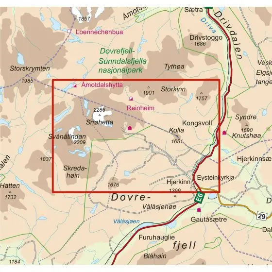 Nordeca Turkart DNT Snøheim 1:25.000 med DNT turinformasjon 