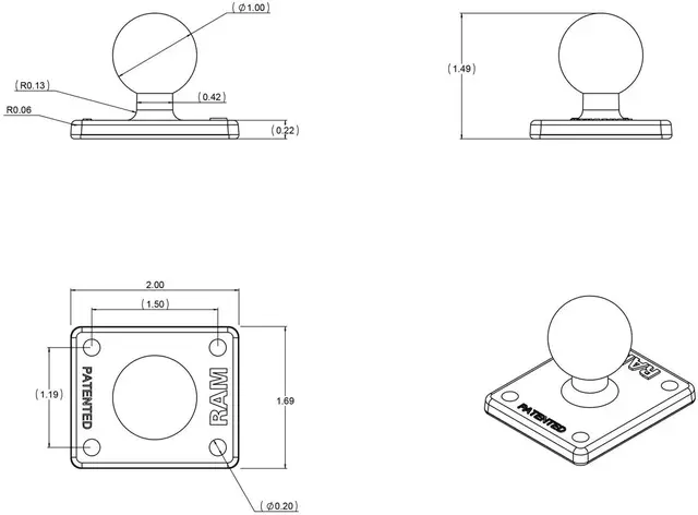 RAM Ball Adapter w/AMPS Plate B Size AMPS adapterplate med B kule 