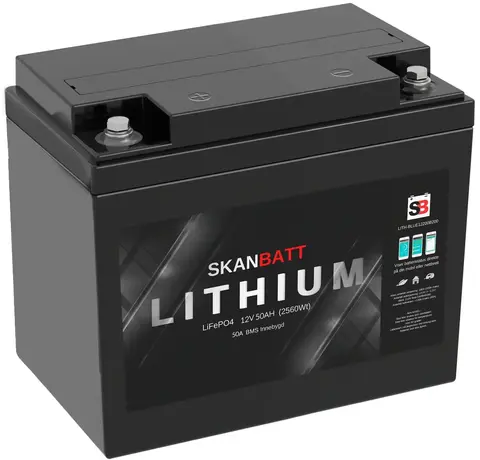 SKANBATT BT Lithium Batteri 12V 50AH Bluetooth Lithium Batteri 50A BMS