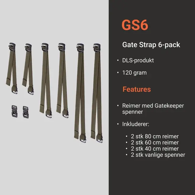 Vorn GS6 Gate Strap 6-pack 6 stropper og 2 spenner, DLS-serie 